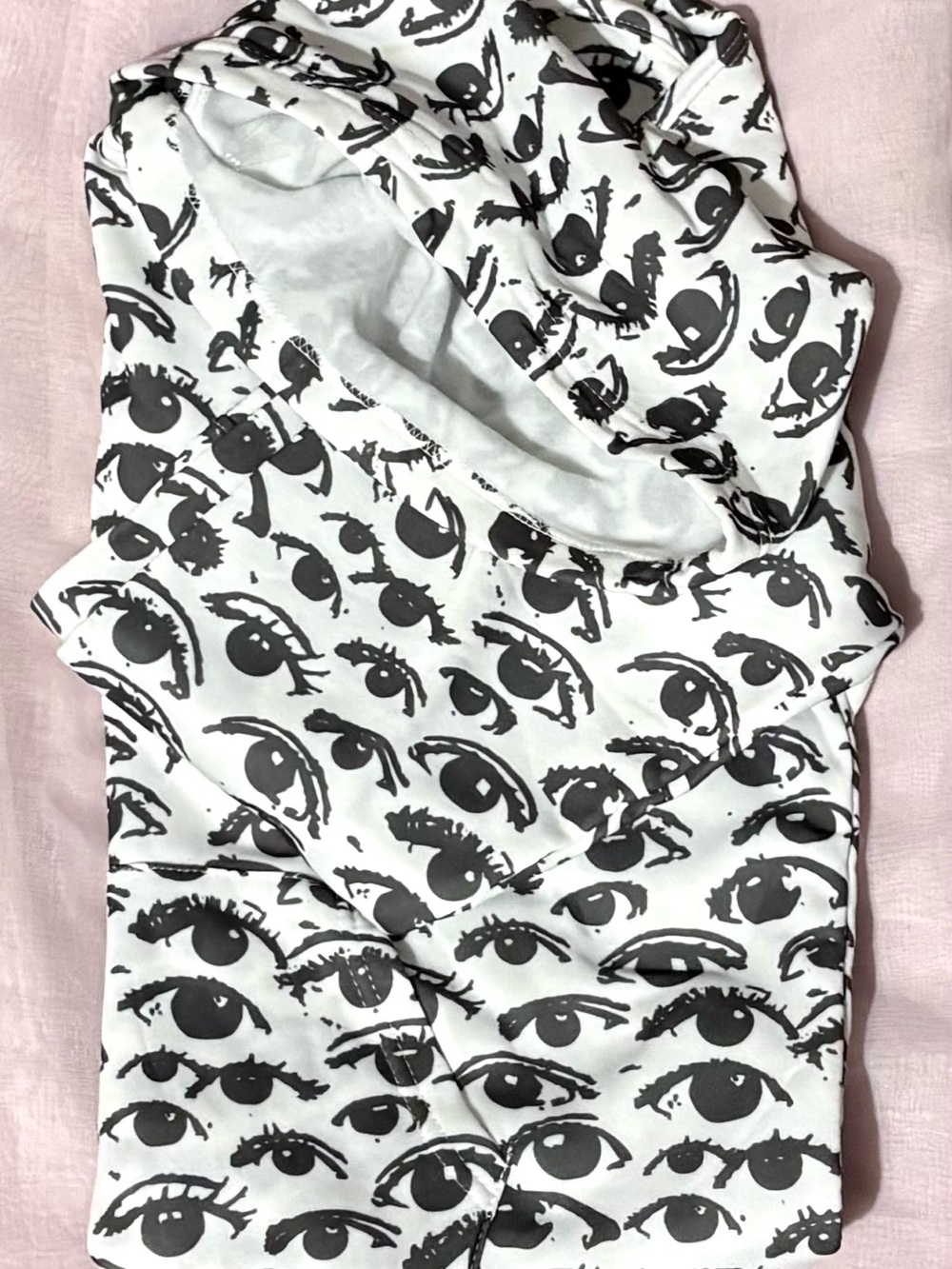 Girls White Hooded Top with Black Eye Print